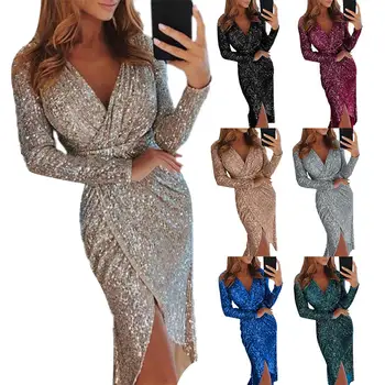 Autumn Sexy Silver Women Evening Party Sexy Women Sequined V Neck Long Sleeve Split Midi Pencil Dress Nylon, Polyester, Spandex
Autumn Sexy Silver Women Evening Party Sexy Women Sequined V Neck Long Sleeve Split Midi Pencil Dress Nylon, Polyester, Spandex