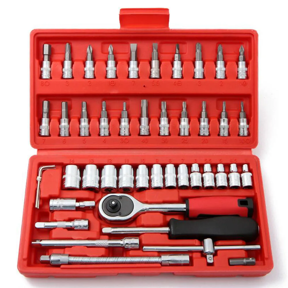 Car Repair Tool 46 PCS 1/4-Inch Socket Set Car Repair Tool Ratchet Torque Wrench Combo Tools Kit Auto Repairing Tool Set
Car Repair Tool 46 PCS 1/4-Inch Socket Set Car Repair Tool Ratchet Torque Wrench Combo Tools Kit Auto Repairing Tool Set