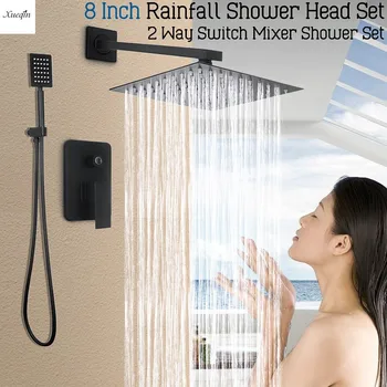 8 Inch Black Square Rainfall Shower Set Bathroom Rainfall Shower Head Faucet Wall Mounted Mixer Tap Handheld Shower Spray Set
8 Inch Black Square Rainfall Shower Set Bathroom Rainfall Shower Head Faucet Wall Mounted Mixer Tap Handheld Shower Spray Set