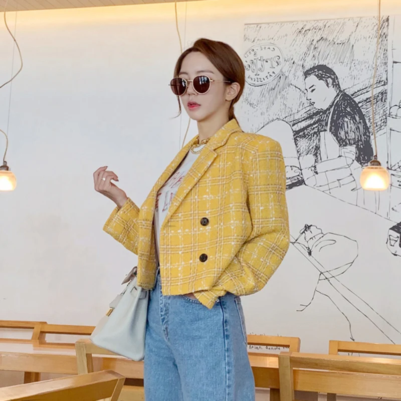 Women Elegant Yellow Suit Coat 2019 Fashion Autumn Winter Long Sleeve Turn Down Collar Double Breated Short Casual Ladies Jacket
Women Elegant Yellow Suit Coat 2019 Fashion Autumn Winter Long Sleeve Turn Down Collar Double Breated Short Casual Ladies Jacket