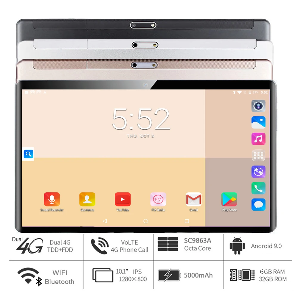 

New Tablet Pc 10.1 inch Android 10.0 Tablets Octa Core Google Play 3g 4g LTE Phone Call GPS WiFi Bluetooth Tempered Glass