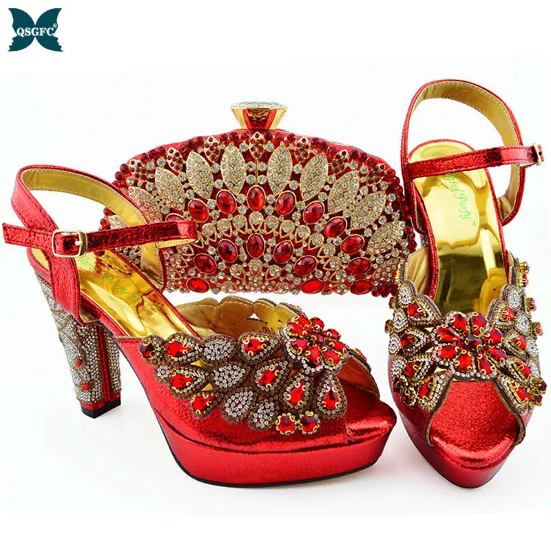 Latest Red Color Ladies Shoe and Bag Italian Design Set Decorated with Rhinestone African Wedding Women Shoe and Bag Set
Latest Red Color Ladies Shoe and Bag Italian Design Set Decorated with Rhinestone African Wedding Women Shoe and Bag Set