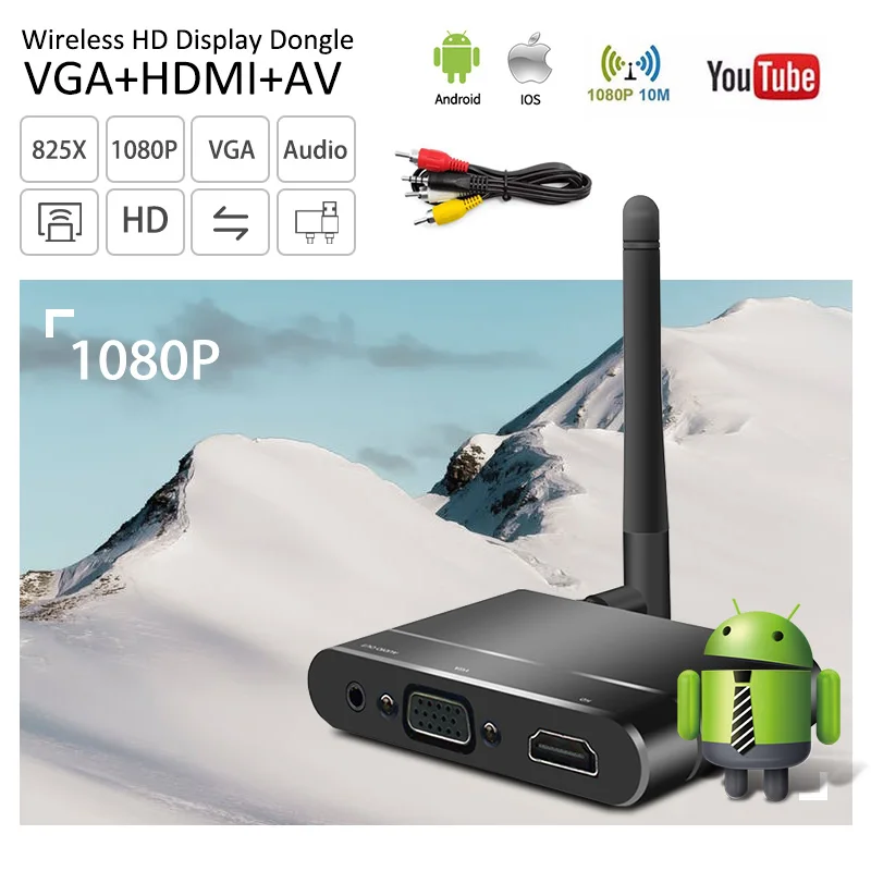 

Wireless Dongle X6W HD Display Dongle Receiver 1080P WiFi Mirror Box HDMI VGA AV Output Miracast Airplay DLNA Mirroring Car Home