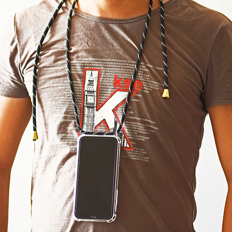 Прозрачный мягкий чехол из ТПУ для сотового телефона с ремешком на шею и шнурком