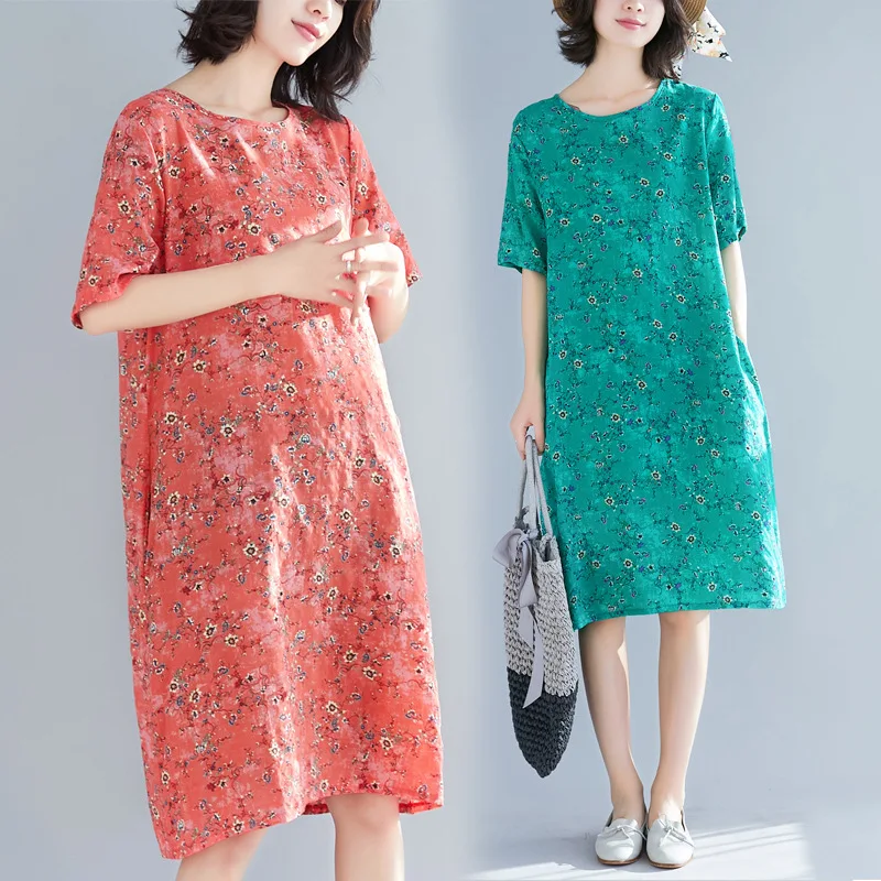 Vintage Floral Printed Dress Slimming Summer Ethnic-Style nv zhuang qun Loose-Fit Crew Neck Cotton Linen Long Skirts
Vintage Floral Printed Dress Slimming Summer Ethnic-Style nv zhuang qun Loose-Fit Crew Neck Cotton Linen Long Skirts