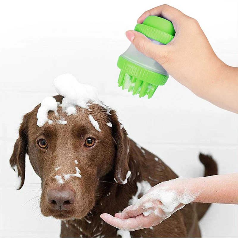 

Pet Dog Cat Bath & Massage Brush, Pet Scrubber Shampoo Dispenser Silicone Brush Bristle Pet Cleaning Device Wahser Bathing Comb