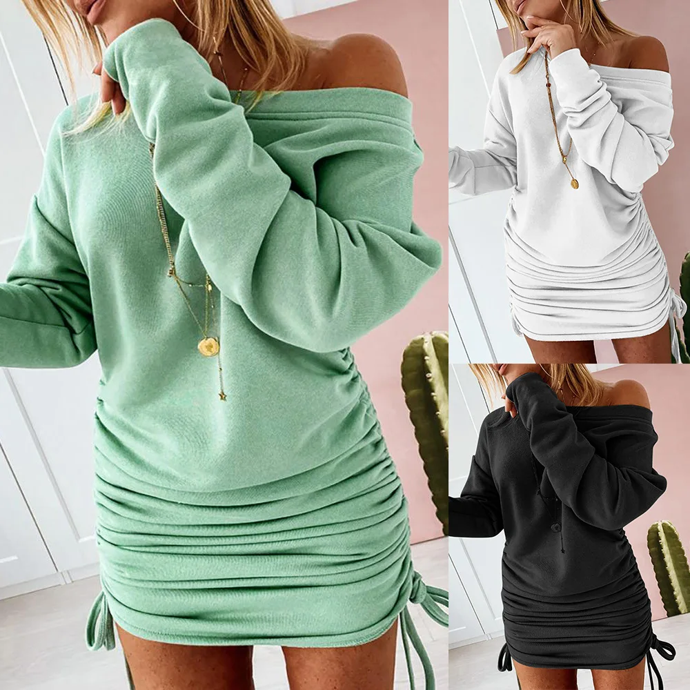 SKMY Autumn Clothes Round Neck Off The Shoulder Long Sleeve Dress Drawstring Lace-Up Solid Color Pleated Dress Sexy Club Outfits
SKMY Autumn Clothes Round Neck Off The Shoulder Long Sleeve Dress Drawstring Lace-Up Solid Color Pleated Dress Sexy Club Outfits