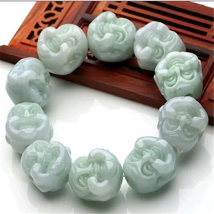 

Fidelity Natural Emerald Buddha Head Bracelets Myanmar Mine Timber Jade Carved Bracelets Carving Beads Men's Certificate