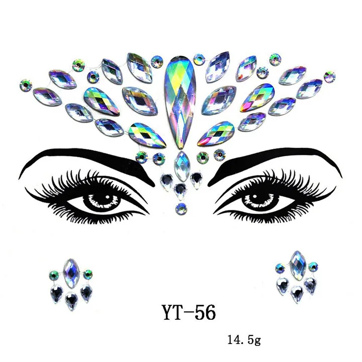 6 Environmental Face Stickers Colorful Rhinestone Drill Diamond Crystal Forehead Eyebrows Face Sticker For Women Fashion Jewelry