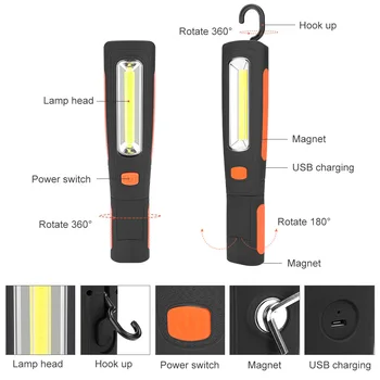 COB LED Work Light 360° Rotation Inspection Lamp Hand Torch Rechargeable Work Light USB Charging Cable For Camping, Hiking
COB LED Work Light 360° Rotation Inspection Lamp Hand Torch Rechargeable Work Light USB Charging Cable For Camping, Hiking
