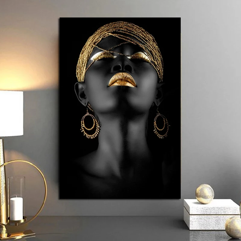 Oil Painting Modern Black Woman Golden Lips And Earrings Head Up Canvas Painting Room Decor Frameless Wall Art Paint Pictures
Oil Painting Modern Black Woman Golden Lips And Earrings Head Up Canvas Painting Room Decor Frameless Wall Art Paint Pictures