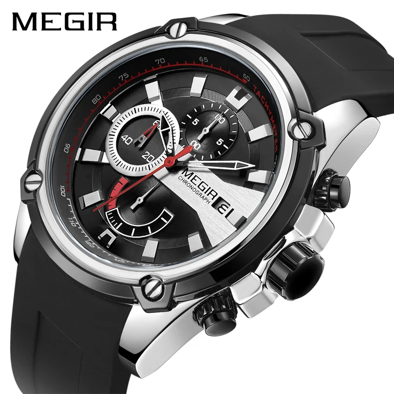 

MEGIR Brand New Fashion Quartz Watch for Men Silicone Waterproof Luminous Sport Chronograph Date Watches Mens Relogio Masculino