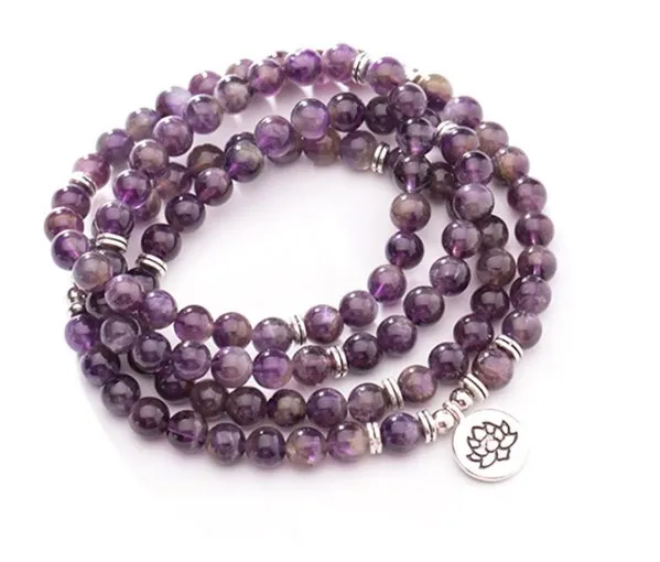 

purple crystal 108 beads 8mm elastic adjustable Lotus life tree Buddha head OM Chakra Reiki agate Onyx Bracelet necklace hfhgd