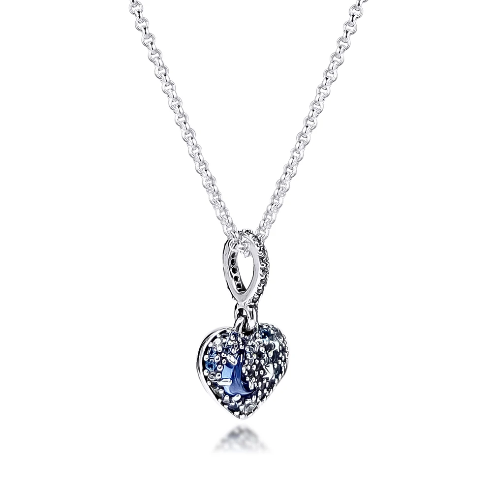 

2020 Winter Blue Moon & Stars Heart Necklace & Pendant Genuine 925 Sterling Silver Necklaces For Women Statement Jewelry Gift