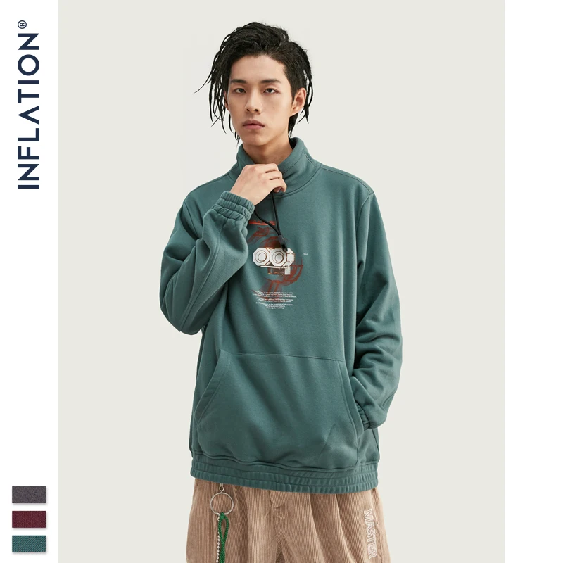 INFLATION Men High-collar Sweatshirt Pure-color With Printing Men's Sweatshirt With Pouch Pocket Loose Fit Mens Sweatshirt 9674W
INFLATION Men High-collar Sweatshirt Pure-color With Printing Men's Sweatshirt With Pouch Pocket Loose Fit Mens Sweatshirt 9674W