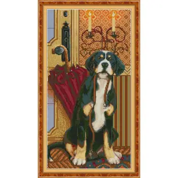 

Cross Stitch Dog Ready To Go Out Embroidery Decorative Stickers Kits Diy,Needlework,kits,full Embroidery,animals White Canvas