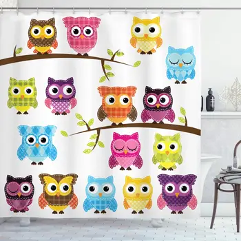 Owls Home Decor Collection, Owls on Branches Night Time Jungle Wildlife Patchwork Quilt Style Design, Polyester Fabric Bathroom
Owls Home Decor Collection, Owls on Branches Night Time Jungle Wildlife Patchwork Quilt Style Design, Polyester Fabric Bathroom