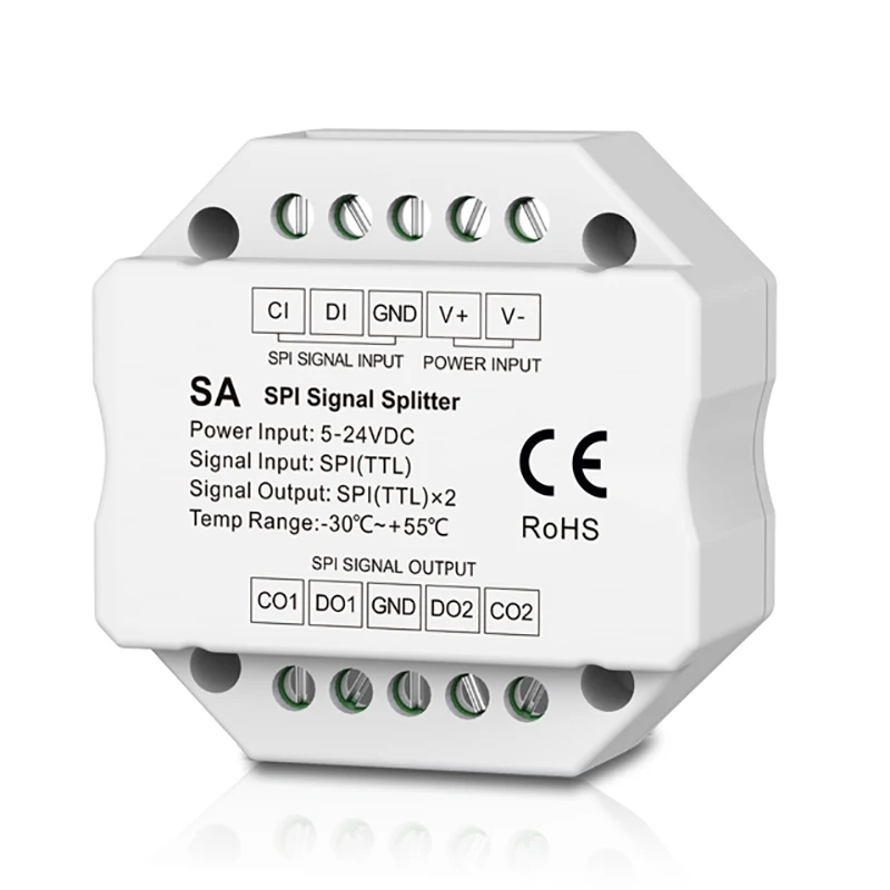 SA 2 sets of SPI signal distributor Divide 1 group of SPI signals (data + clock) into 2 groups of SPI signals
SA 2 sets of SPI signal distributor Divide 1 group of SPI signals (data + clock) into 2 groups of SPI signals