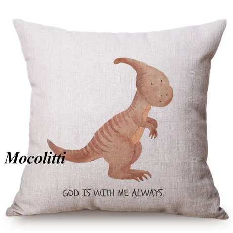Cute Dinosaur Nordic Watercolor Cartoon Painting Kid's Nursery Art Room Decoration Throw Pillow Case Cotton Linen Cushion Cover M139-1