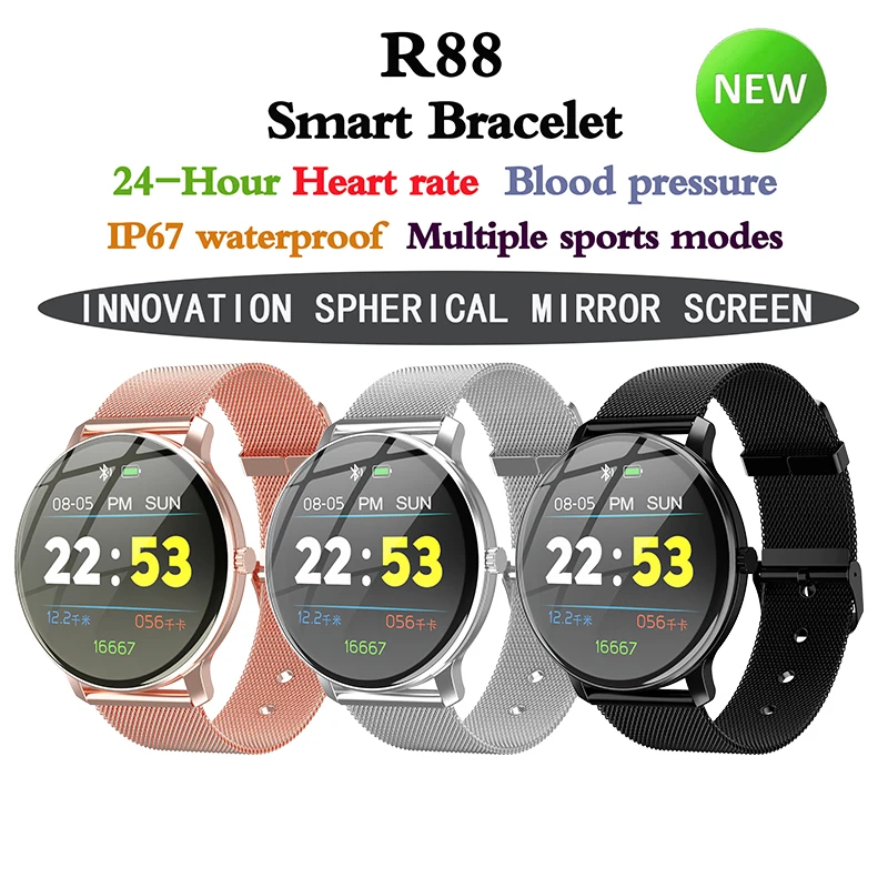 Smart Watch IP67 Waterproof Fitness Tracker New R88 Band Bracelet Multi-Sport Mode Heart Rate Round Screen Bluetooth Wristbands |