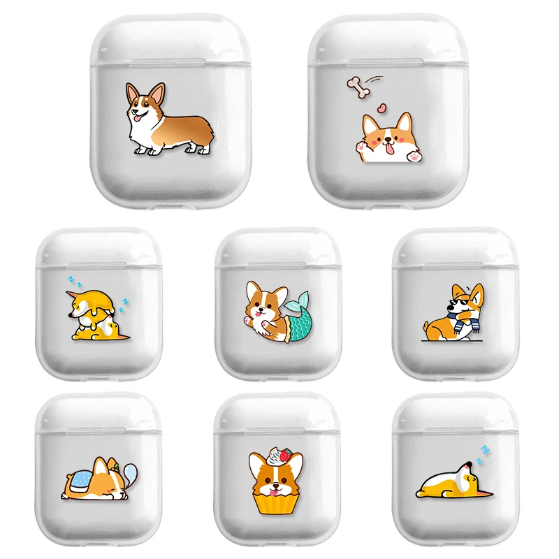 Жесткий прозрачный чехол для наушников Apple Airpods домашних животных корги собак Airpod