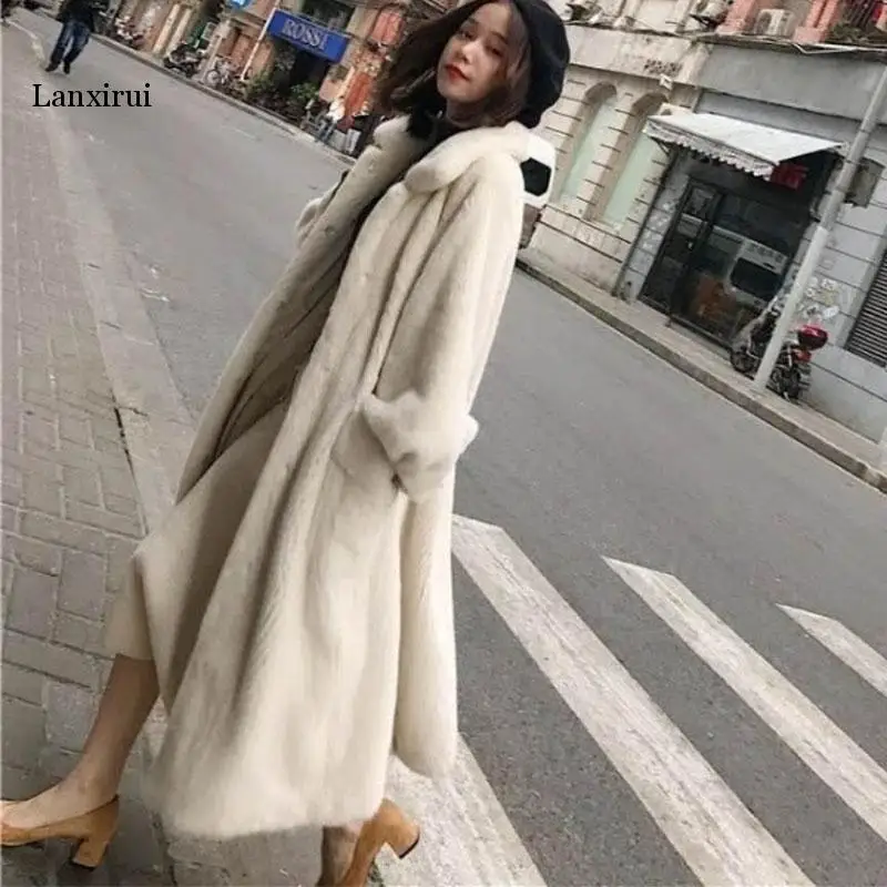 winter new fur Outerwear female fashion Plus size solid color long coat high-end warm Mink jacket Women Parka | Женская одежда