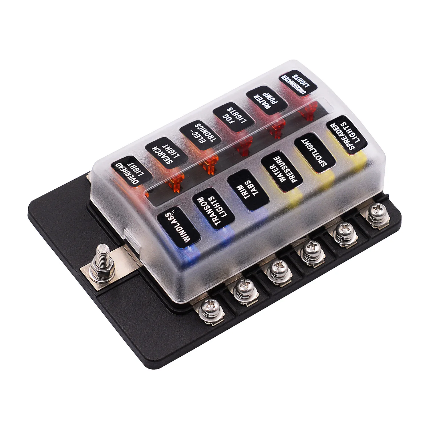 Фото Car Accessories 12-Way Blade Fuse Box Block with LED Warning Indicator Waterproof Cover for Boat RV DC12-32 | Автомобили и
