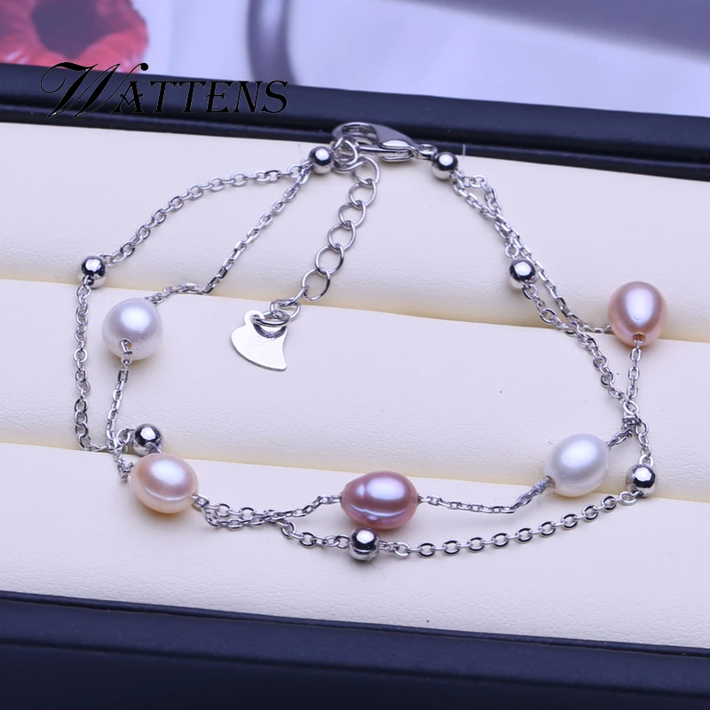 

Double natural freshwater pearl bracelet for women white pink purple pearl bracelet popular party accessories wholesale gift new