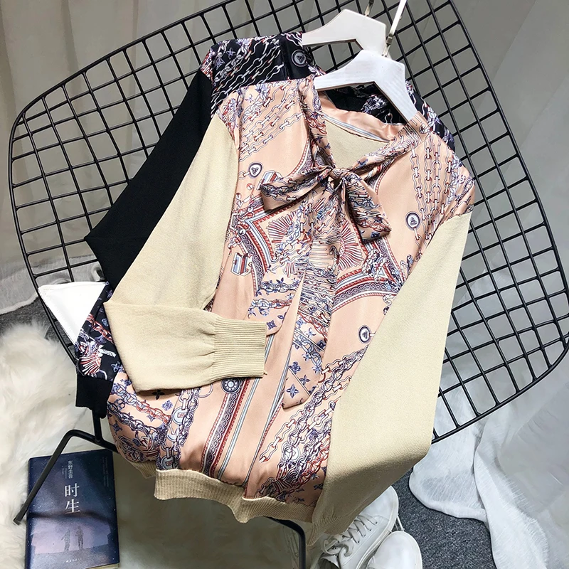 Bow Tie Collar Sweaters Women Patchwork Print Sweaters Lady Bow Neck Knitted Pullovers Lace Up Collar Knitted Tops
Bow Tie Collar Sweaters Women Patchwork Print Sweaters Lady Bow Neck Knitted Pullovers Lace Up Collar Knitted Tops