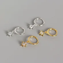 

925 Sterling Silver Octagonal Star Studded Piercing Drop Earrings Gift For Women Vintage Statement Boho Accessories Jewellery