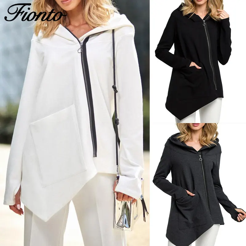 Fionto Europe and The United States Solid Color Hooded Diagonal Zipper Irregular Asymmetric Coat Female
Fionto Europe and The United States Solid Color Hooded Diagonal Zipper Irregular Asymmetric Coat Female