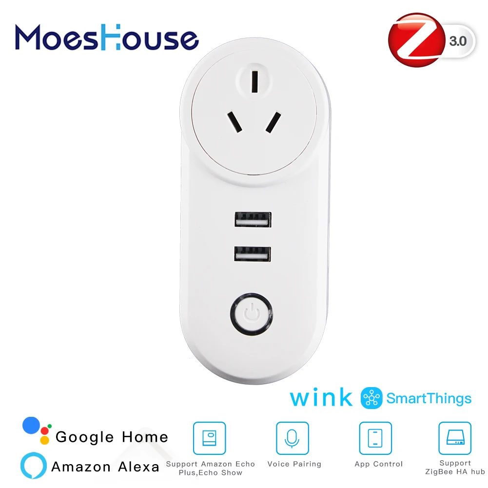 AU ZigBee3.0 Dual USB Wireless Socket Plug SmartThings App Remote Control Echo Plus Voice Control Work with Alexa Google Home.
AU ZigBee3.0 Dual USB Wireless Socket Plug SmartThings App Remote Control Echo Plus Voice Control Work with Alexa Google Home.