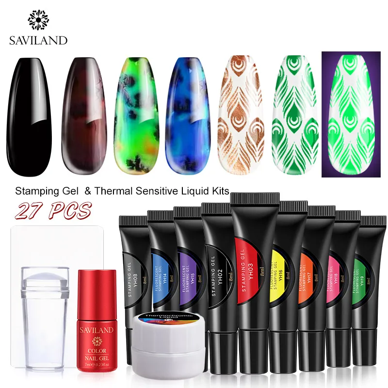 SAVILAND Thermochromic Liquid Auroras Gel Varnish Changing Nail Stamping UV Lacquer Hybrid Soak Off for Nail Stamp Pattern Set
SAVILAND Thermochromic Liquid Auroras Gel Varnish Changing Nail Stamping UV Lacquer Hybrid Soak Off for Nail Stamp Pattern Set