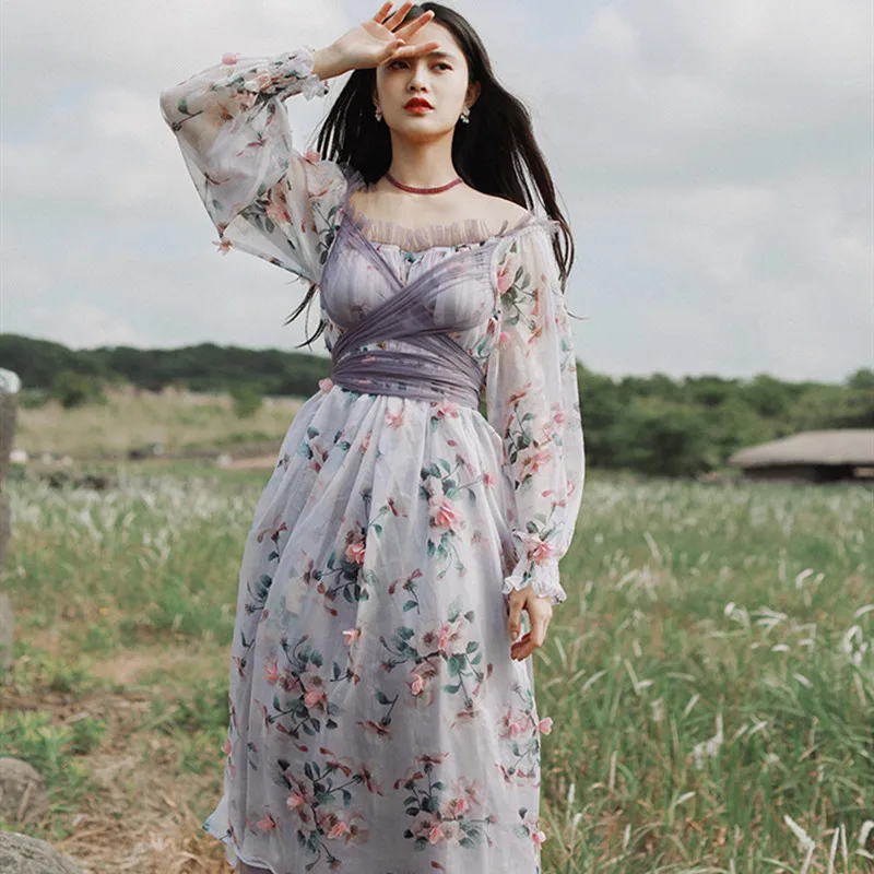 Spring Autumn New Women Vintage Sexy Slash Neck Floral Midi Dress Ladies Retro Sweet Bandage Mesh Long Dress
Spring Autumn New Women Vintage Sexy Slash Neck Floral Midi Dress Ladies Retro Sweet Bandage Mesh Long Dress