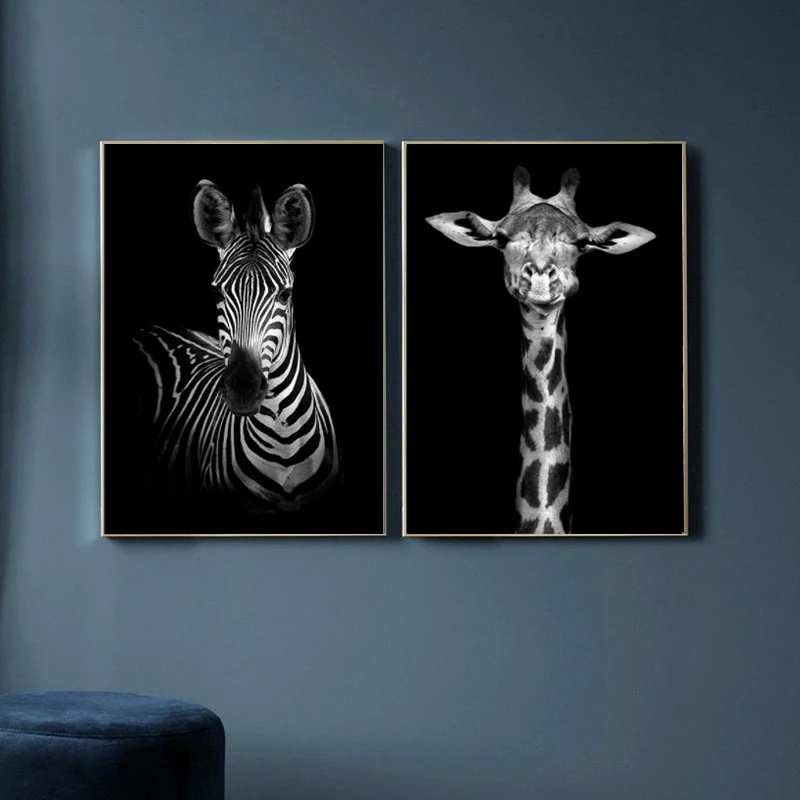 

XINQI Canvas Painting Animal Wall Art Lion Elephant Deer Zebra Posters and Prints Wall Pictures for Living Room Decoration Home