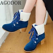

AGODOR Women Fold Over Ankle Boots Lace Up Round Toe Stacked Chunky Heel Winter Booties Shoes Women Fold Down Winter Boots