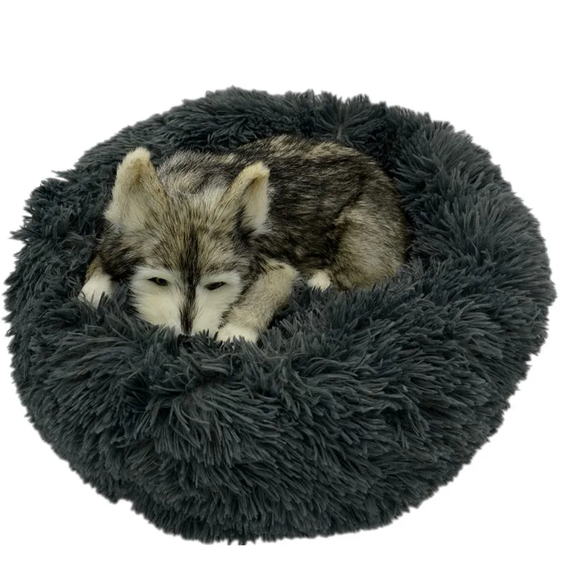 Мягкая кровать для собак круглая моющаяся плюшевая домик кошек большой коврик