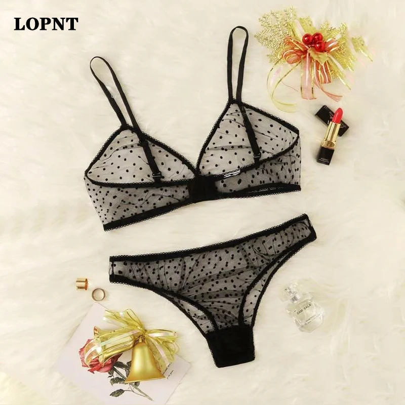 

LOPNT Sexy underwear set Breathable bralette with sexi underpants Polka Dot Sheer Mesh Lingerie Set Invisible bra for women bh