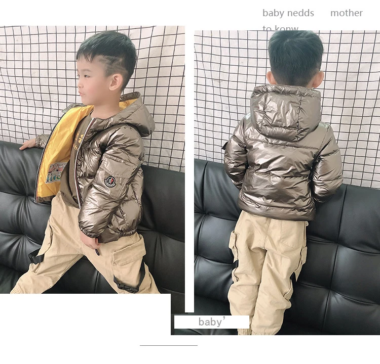 Winter Jacket For Girls Boys Coats Jacket Kids Fashion Down Cotton Coat Waterproof Snowsuit Pink Gold Silver Jacket Hooded Parka