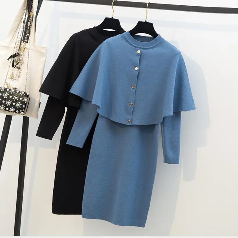 Knitted Cape Cloak Dress 2 Piece Set Fall Winter New Elegant Oversize Cardigan Sweater and Long Sleeve Knitted Dress Set
Knitted Cape Cloak Dress 2 Piece Set Fall Winter New Elegant Oversize Cardigan Sweater and Long Sleeve Knitted Dress Set