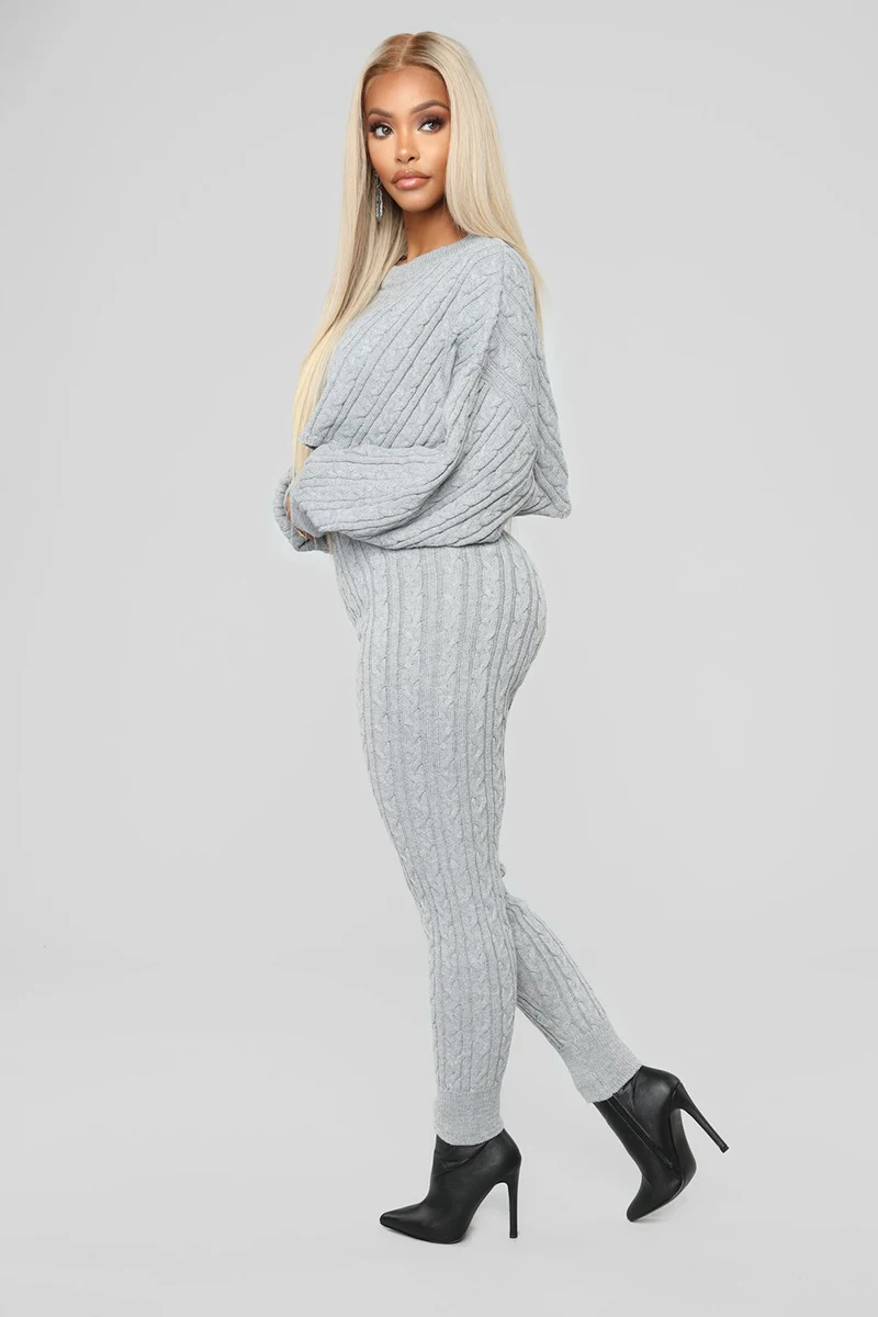 Knitted 2 Piece Set Women Long Sleeve Crop Tops And Long Pants Knitted 2 Piece Set Women Long Sleeve Crop Tops And Long Pants