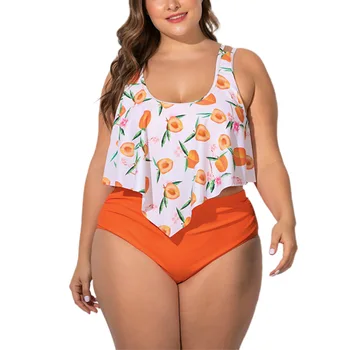 Women Bathing Suit Ladies Swimsuit Peach Print Ruffle Top High Waist Trunks Two-piece Set Plus Size Ladies Bikini Set
Women Bathing Suit Ladies Swimsuit Peach Print Ruffle Top High Waist Trunks Two-piece Set Plus Size Ladies Bikini Set