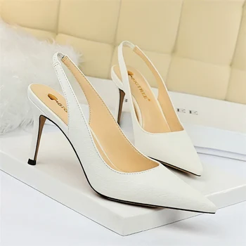 2020 Summer Women White 8cm Thin High Heels Slingback Sandals Office Lady Blue Gold Silver Heels Sandals Big Size Wedding Shoes
2020 Summer Women White 8cm Thin High Heels Slingback Sandals Office Lady Blue Gold Silver Heels Sandals Big Size Wedding Shoes