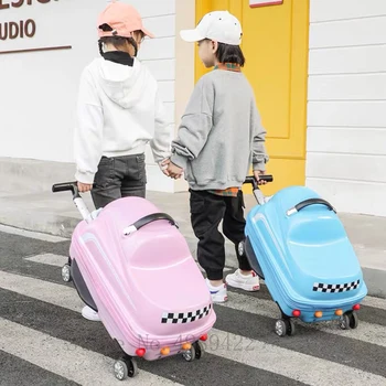 

Children Rolling Luggage Spinner Wheels Suitcase Kids Cabin Trolley Travel Bag Child Cute Baby Carry on Trunk Can Sit To Ride