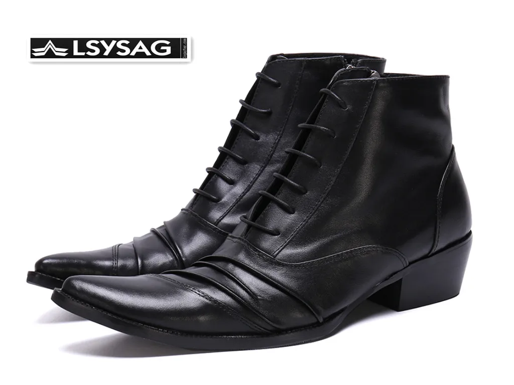 British Style Handmade Men Genuine Leather Boots Black Pointed Toe Ankle Boots Male Lace Up Business Dress Shoes
British Style Handmade Men Genuine Leather Boots Black Pointed Toe Ankle Boots Male Lace Up Business Dress Shoes