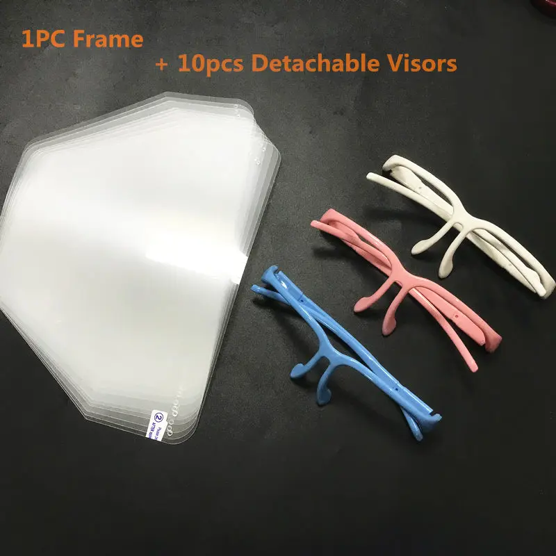 

Adjustable Dental Face Shield Guard Shields Protective Mask 10pcs films Visors masks + 1 Frame Anti-Fog Dustproof Lab Equipment