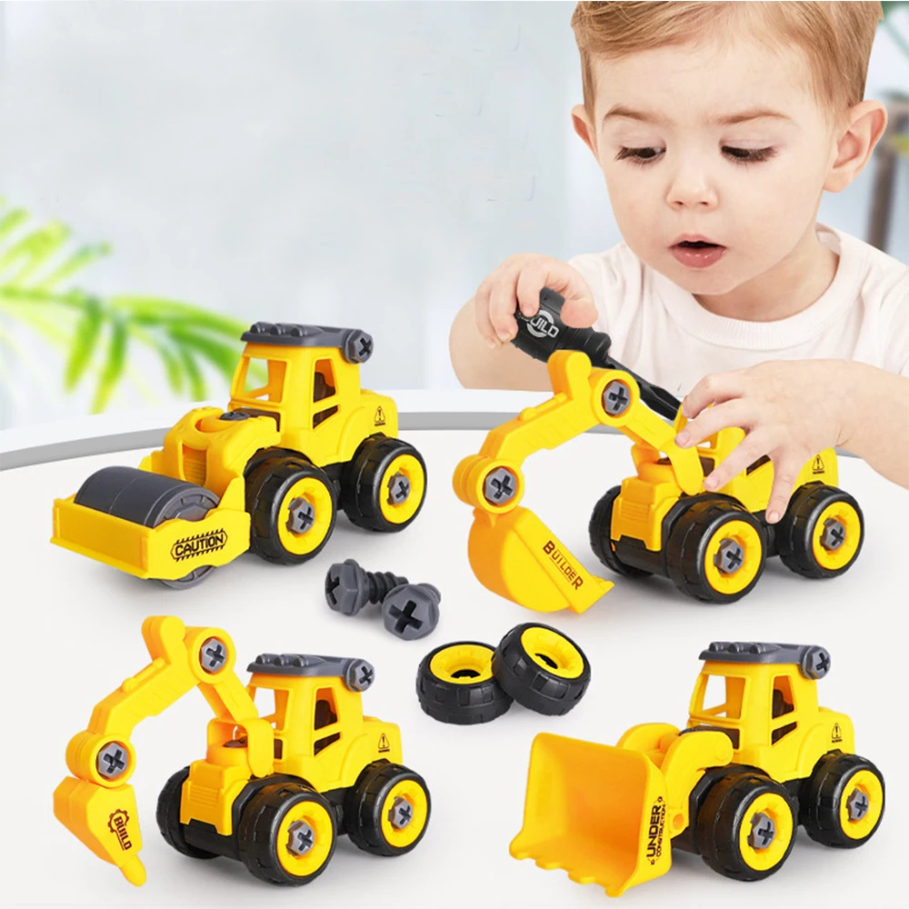 

Children's Puzzle DIY Disassembly Engineering Car Combination Set Assembling Excavator Bulldozer Drilling car And Pressure car