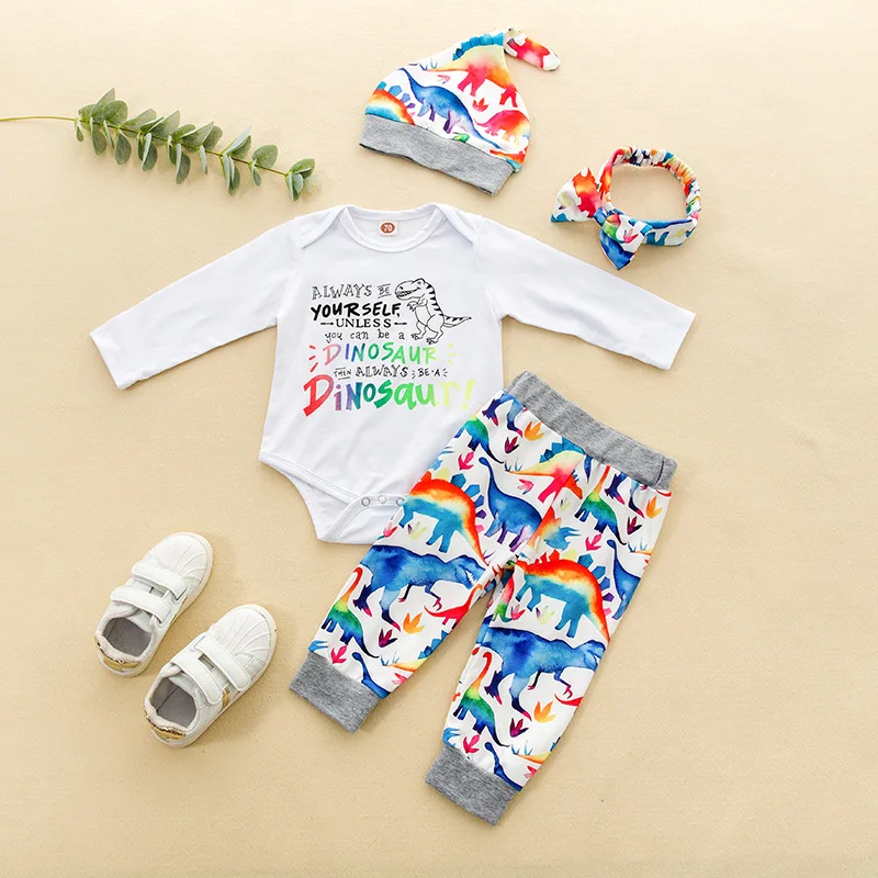 Autumn Spring Fall Outfits 2020 Clothes Dinosaur Print Round Neck Long Sleeve Baby Romper+ Pants+ Hat+ Headband Newborn Set
Autumn Spring Fall Outfits 2020 Clothes Dinosaur Print Round Neck Long Sleeve Baby Romper+ Pants+ Hat+ Headband Newborn Set