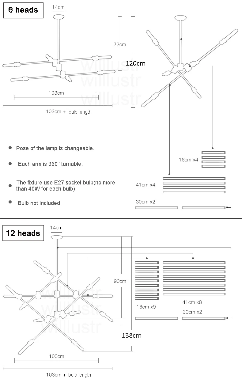 Винтажный подвесной светильник Willlustr металлическая кинетическая 2 уровневая