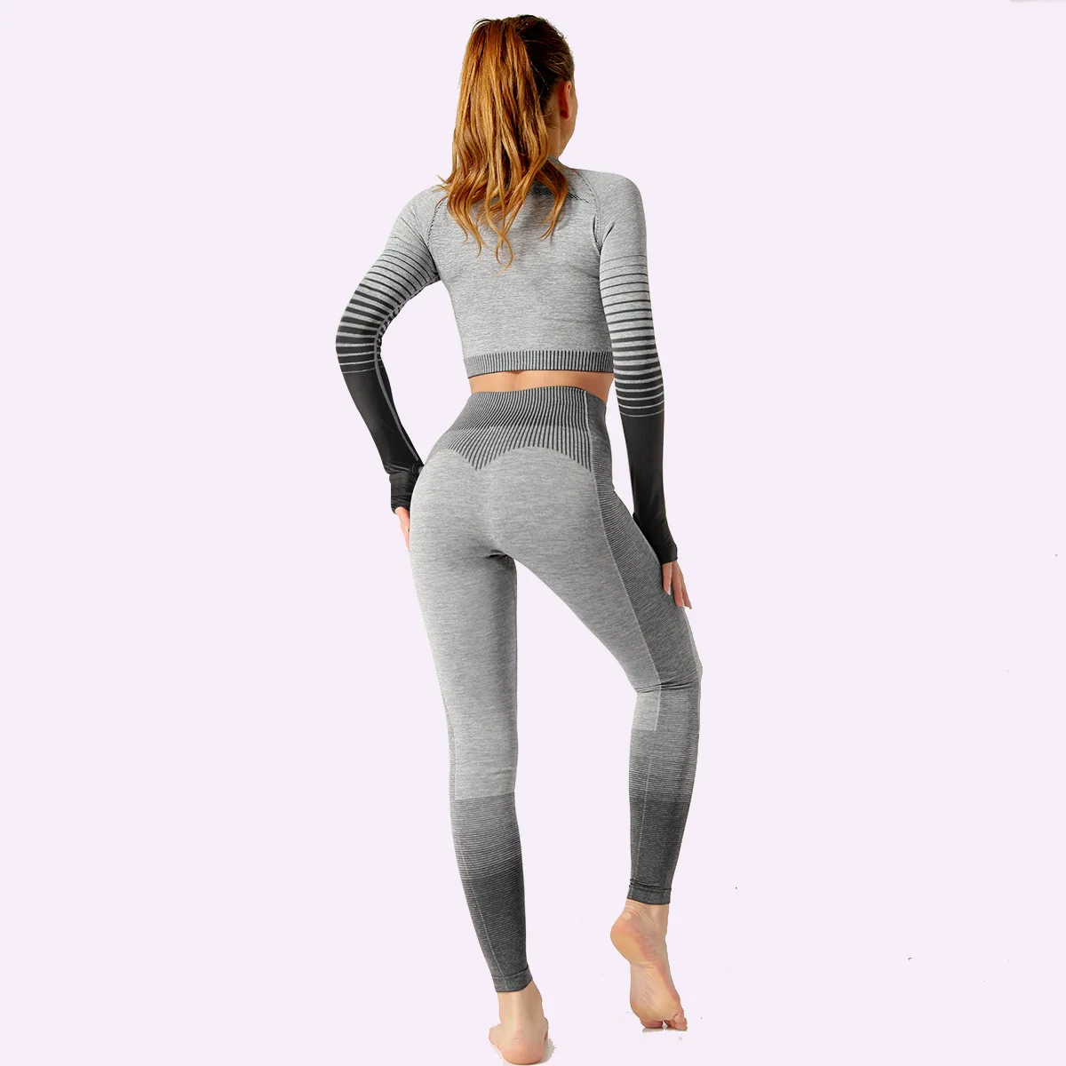 New Yoga fitness two piece set women long sleeve seamless crop top high waist leggings pretty gym tracksuit clothing Hot pants New Yoga fitness two piece set women long sleeve seamless crop top high waist leggings pretty gym tracksuit clothing Hot pants